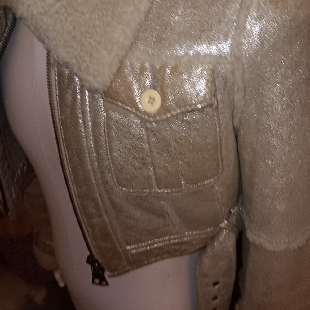Shearling Jacket,Cropped Motorcycle Style Jacket. - image 5